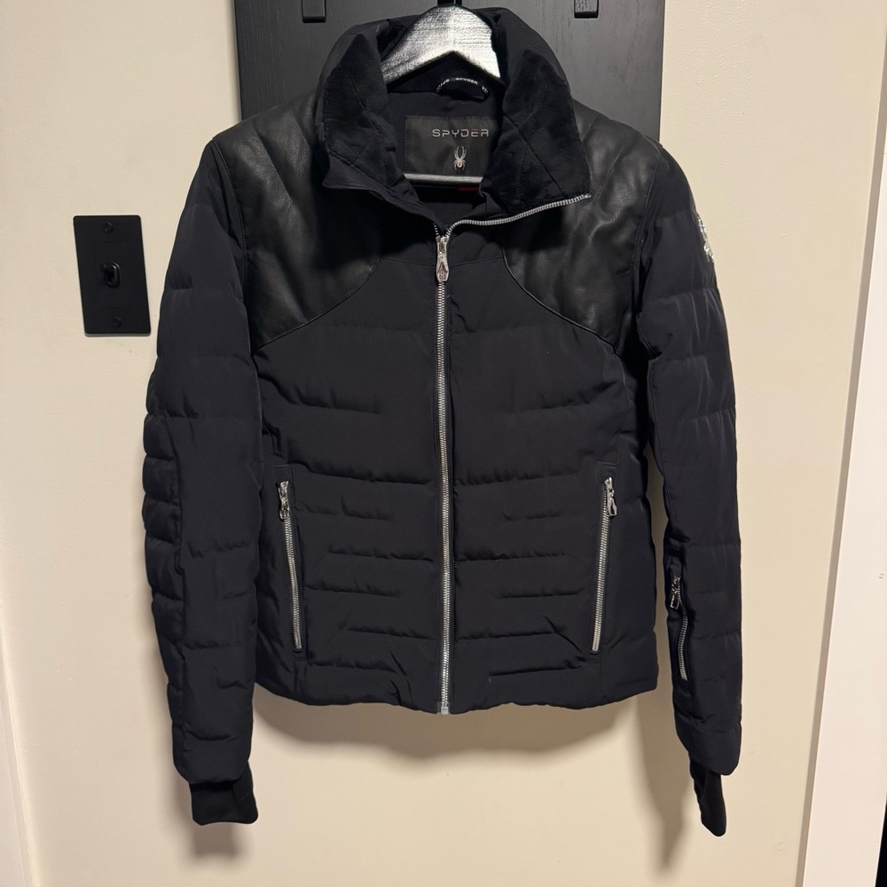 Spyder Black Quilted Jacket with Leather Details
